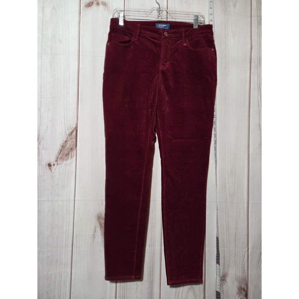 Old Navy Rockstar Mid Rise Velvet Skinny Pants Burgundy Women's Size 8